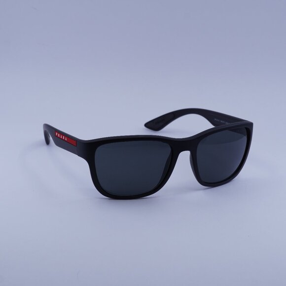 Prada Sport PS01US DG05S0 Sunglasses Black Rubber Rectangle Frame, Grey Lenses - Picture 1 of 10